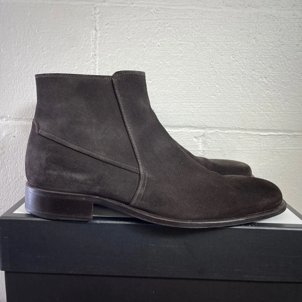 Bruno Magli Rangle M00338 Brown Suede Side Zip Ankle Boots Pull On Men's 12 M
